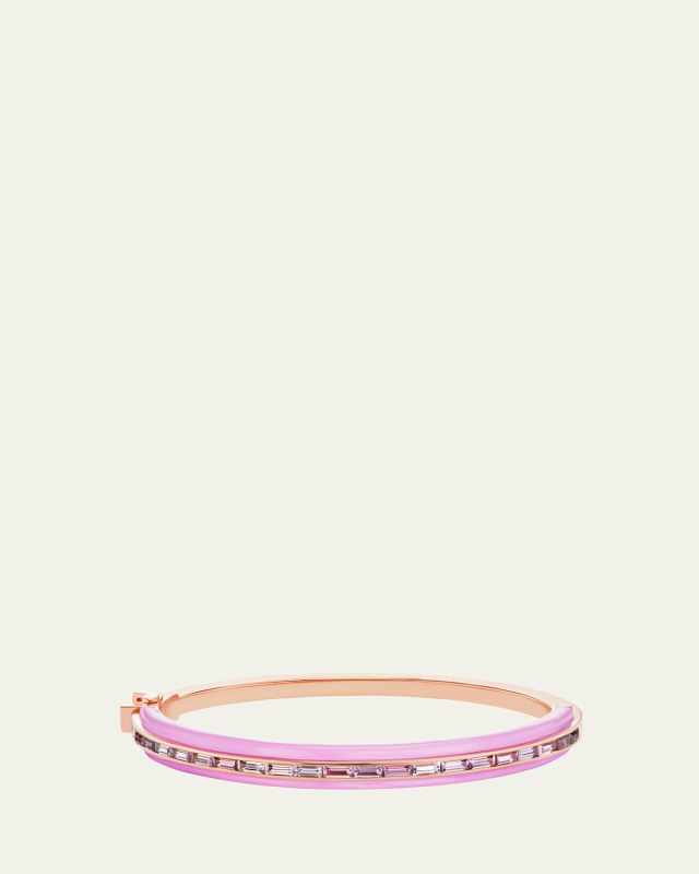 18K Rose Gold Tiered Bangle Bracelet with Spinel and Pink Enamel